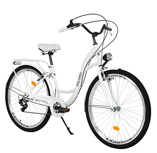 City : Milord. 26 Zoll 7-Gang weiß Komfort Fahrrad mit Rückenträger, Hollandrad, Damenfahrrad, Citybike, Cityrad, Retro, Vintage