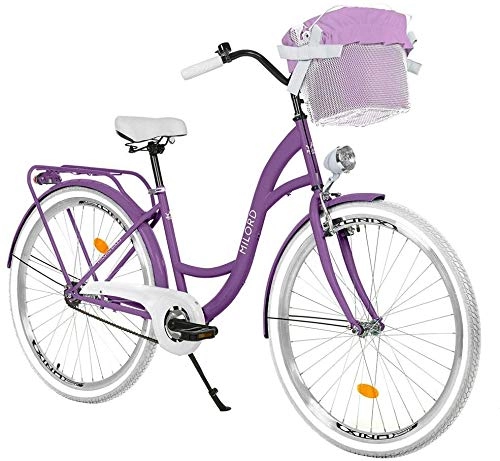 City : Milord. 28 Zoll 1-Gang Violett Komfort Fahrrad mit Korb Hollandrad Damenfahrrad Citybike Cityrad Retro Vintage