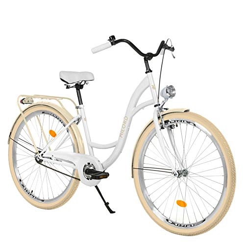 City : Milord. 28 Zoll 1-Gang Weiß-Creme Komfort Fahrrad mit Gepäckträger Hollandrad Damenfahrrad Citybike Cityrad Retro Vintage
