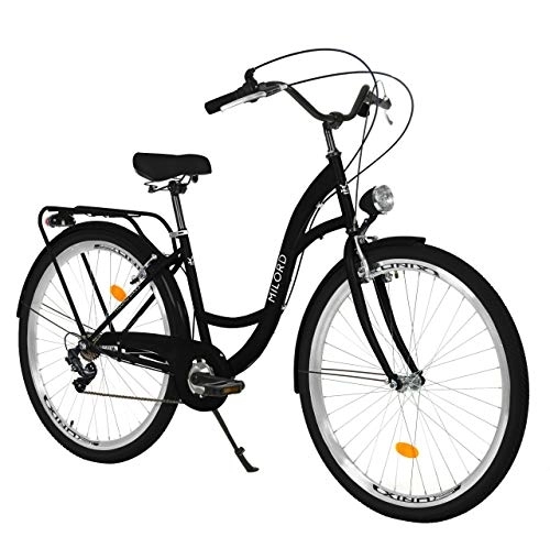 City : Milord. 28 Zoll 7-Gang schwarz Komfort Fahrrad mit Rückenträger, Hollandrad, Damenfahrrad, Citybike, Cityrad, Retro, Vintage