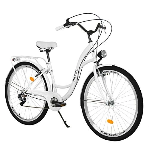 City : Milord. 28 Zoll 7-Gang weiß Komfort Fahrrad mit Rückenträger, Hollandrad, Damenfahrrad, Citybike, Cityrad, Retro, Vintage