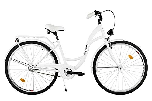 City : Milord. Komfort Fahrrad mit Gepäckträger, Hollandrad, Damenfahrrad, 3-Gang, Weiß, 26 Zoll