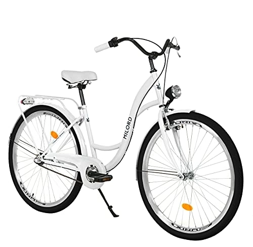 City : Milord. Komfort Fahrrad mit Gepäckträger, Hollandrad, Damenfahrrad, 3-Gang, Weiß, 28 Zoll