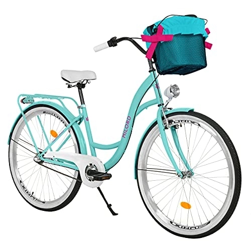 City : Milord. Komfort Fahrrad mit Rückenträger, Hollandrad, Damenfahrrad, 3-Gang, Aqua Blau, 26 Zoll