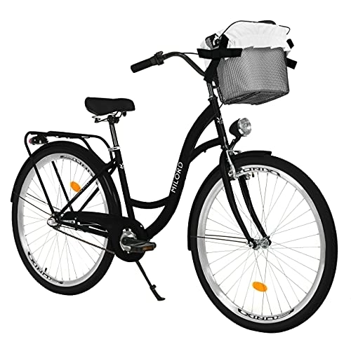 City : Milord. Komfort Fahrrad mit Rückenträger, Hollandrad, Damenfahrrad, 3-Gang, Schwarz, 26 Zoll