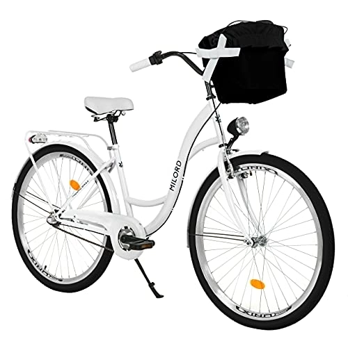 City : Milord. Komfort Fahrrad mit Rückenträger, Hollandrad, Damenfahrrad, 3-Gang, Weiß, 26 Zoll