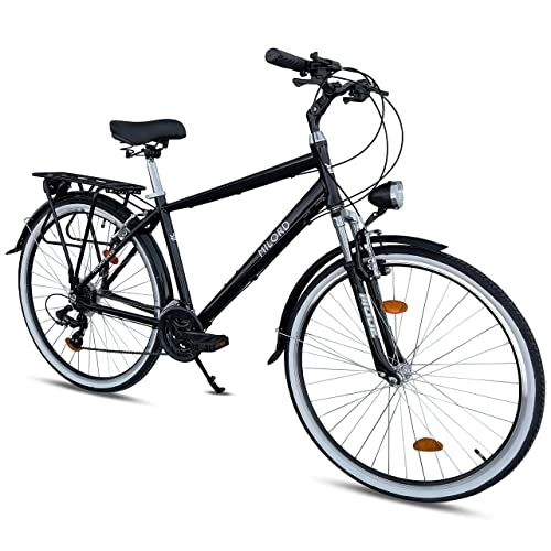 City : Milord Trekking Fahrrad für Herren, Citybike, Aluminium, 28 Zoll, Schwarz, 21-Gang Shimano