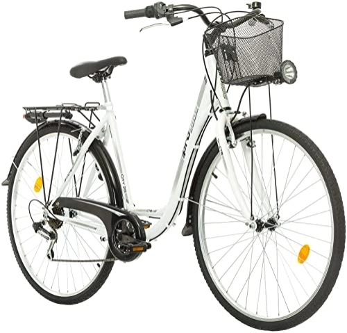 City : Multibrand Probike 28 Zoll City Fahrrad Shimano 7 Gang, Korb, Fahrrad-Licht, Damen, Herren geeignet ab 170-185 cm (Weiß1, 510)