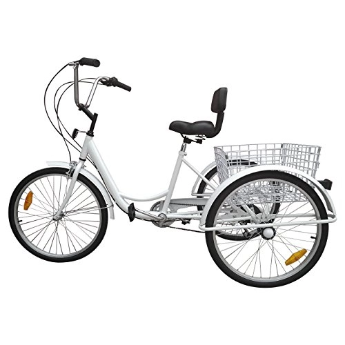 City : Paneltech 24 " 6 Geschwindigkeiten Zahnräder 3 Rad Fahrrad für Erwachsene Adult Tricycle Comfort Fahrrad Outdoor Sports City Urban Fahrradkorb inklusive (Weiß)