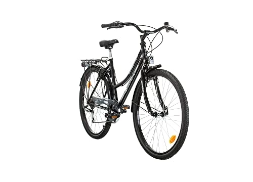 City : Probike 26 Zoll City Fahrrad Urban Cityräd Shimano 6-Gang Damen, Herren, Mädchen, geeignet ab 155 cm - 175 cm (Schwarz glänzend)