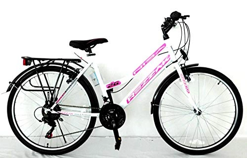 City : Rezzak 26 Zoll Mädchen Fahrrad Damen Fahrrad Citybike 21 Gang Shimano Drehschaltung RH ca 47cm Weiss pink -050