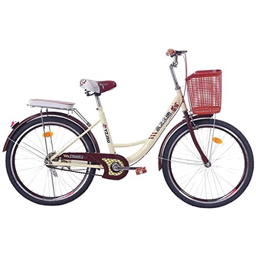 City : RLF LF Komfort-Fahrräder für Damen, 61 cm, Urban Outdoor-Fahrrad für Studenten, Mädchen, traditionelles klassisches Damen-Lifestyle-Fahrrad und Korb, Braun L a