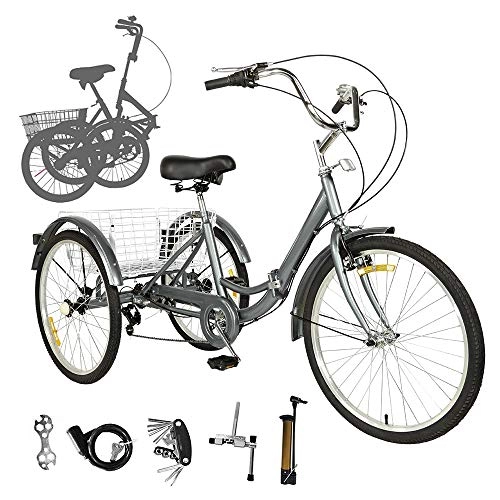 City : Sehrgo Dreirad für Erwachsene, 24 Zoll Fahrrad mit 7-Gang Cityräder mit Warenkorb Raumsgrau