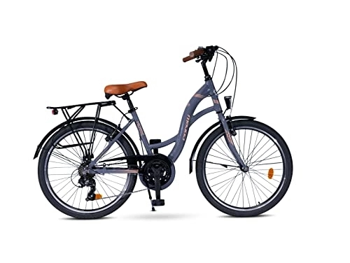 City : Toys Store 26'' Zoll Alu City Bike Mädchen Fahrrad Kinderfahrrad Shimano 21 Gang Rh 44 cm, Grau