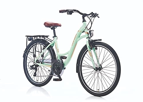 City : Toys Store 26'' Zoll Alu City Bike Mädchen Fahrrad Kinderfahrrad Shimano 21 Gang Rh 44 cm, Mint Grün Braun