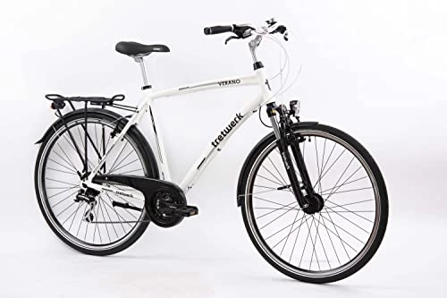 City : Tretwerk - 28 Zoll Herren Fahrrad - Verano weiß 56 cm - Citybike mit 24 Gang Shimano Schaltung - Herrenfahrrad mit LED-Beleuchtung - Cityrad für Männer