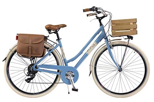 City : Via Veneto by Canellini Damen Citybike CTB Vintage Stil Rad Cityrad Fahrrader Bike Aluminium mit Korb Kassette (Blau, 46)