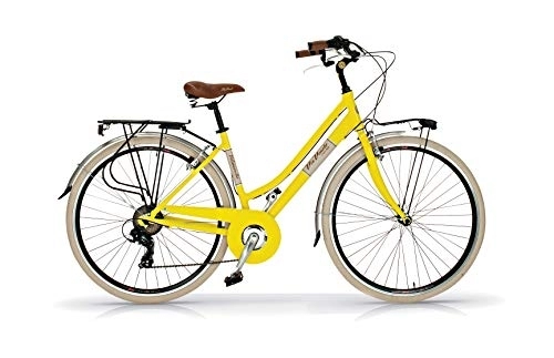 City : Via Veneto VV605AL Damenfahrrad Citybike 28 Zoll Gelb | Fahrrad Damen Retro Cityräder City Bike | 6 Gänge, Aluminiumrahmen, Schutzblech, LED-Licht und Gepäckträger City-Bike Damen