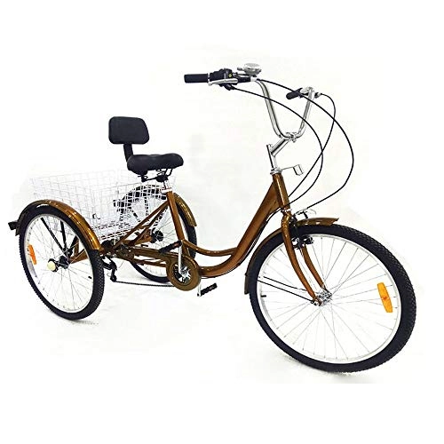 City : WUPYI2018 Erwachsenen Dreirad, 24 Zoll Dreirad für Erwachsene mit Einkaufskorb, Verstellbarer Lenker (Gold)