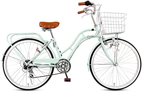 City : Wxnnx 24-Zoll-6-Gang-Freizeitfahrrad für Erwachsene, City Bike Commuter Retro Herren Damenrad für Erwachsene mit Autokorb, C