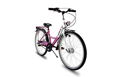 City : XB3 24 Zoll Mädchen-Kinder-Fahrrad Shimano Nabendynamo, 3 Gang Nabenschaltung, Rücktrittbremse, City-Damen-Bike, StVO, LED-Licht pink