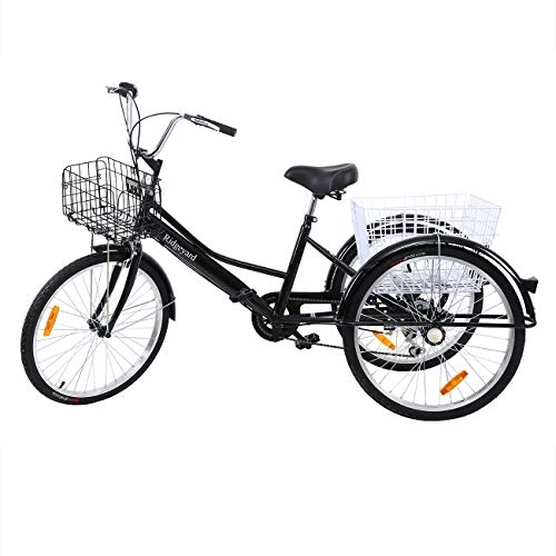 City : Yonntech 24 Zoll Zahnräder Dreirad für Erwachsene 7 Gänge Erwachsenendreirad Shopping mit Korb 3 Rad Fahrrad für Erwachsene Adult Tricycle Comfort Fahrrad Outdoor Sports City Urban (Schwarz)