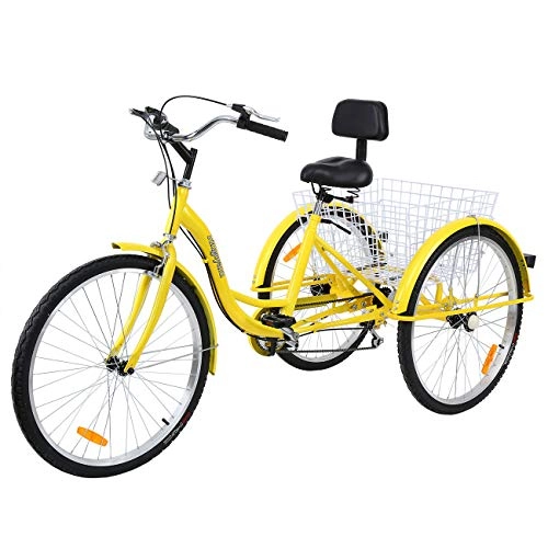 City : Yonntech 26" 7 Geschwindigkeiten Zahnräder 3 Rad Fahrrad für Erwachsene Adult Tricycle Comfort Fahrrad Outdoor Sports City Urban Fahrradkorb inklusive (Gelb)