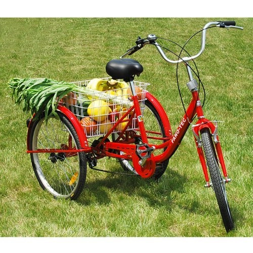 City : ZNL FANO-TEC Dreirad Für Erwachsene Lastenfahrrad Erwachsenendreirad 24" 6-Gang-Schaltung Shimano Seniorenrad FT-7009 Rot