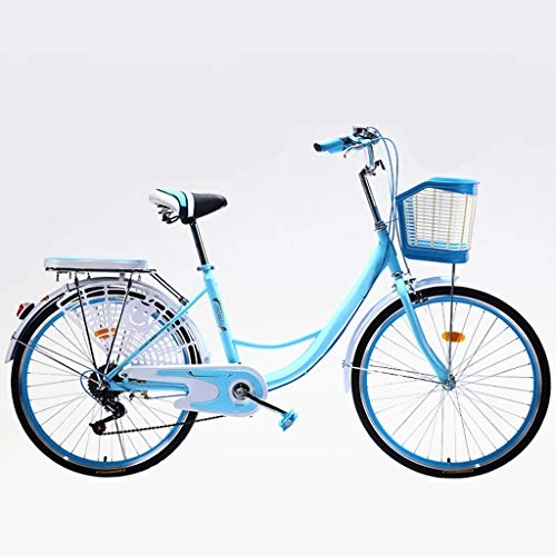 City : ZXLLO 26-Zoll Fahrrad für Frauen Stadtrad mit Korb 6-Gang-Schaltung mit Kissen, Glocke, Reflektor, Rücklicht, Leitschiene, Hardware-Werkzeuge