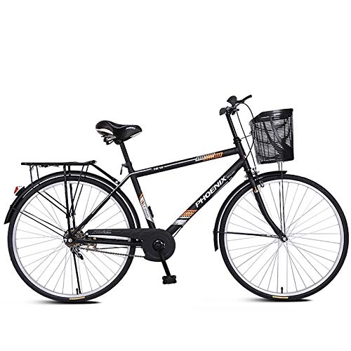 City : ZZD 26-Zoll-City-Pendlerfahrräder für Herren und Damen, Bequeme Fahrräder aus Kohlenstoffstahl mit Doppelbremsen und dicken Reifen für das Radfahren im Freien, Matte Black