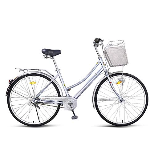 City : ZZD 26-Zoll-Retro-Damen-Pendlerfahrrad, Komfortables City-Fahrrad aus Aluminiumlegierung mit Beleuchtung, Shimano 3-Gang, für Fahren und Pendeln im Freien, Blau
