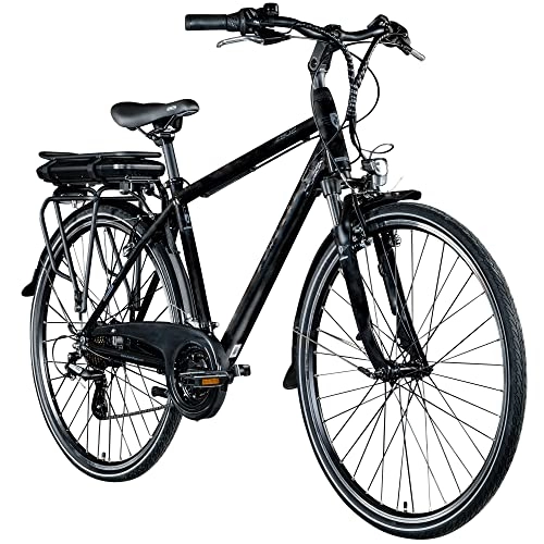 City : ZÜNDAPP Z802 E Bike Herren Trekking 155-185 cm Fahrrad 21 Gänge, bis 115 km, 28 Zoll Elektrofahrrad mit Beleuchtung und LED Display, Ebike Trekkingrad (schwarz / grau, 48 cm)