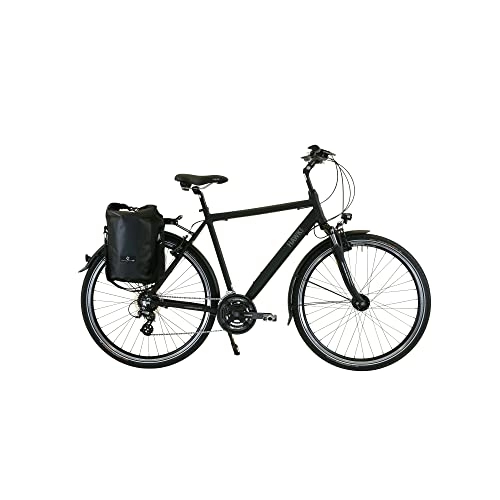 Cross Trail und Trekking : HAWK Trekking Gent Premium Plus Fahrrad Herren inkl. Tasche, 52 cm I Bike mit Microshift 24 Gang Kettenschaltung & Beleuchtung I Allrounder I Schwarz