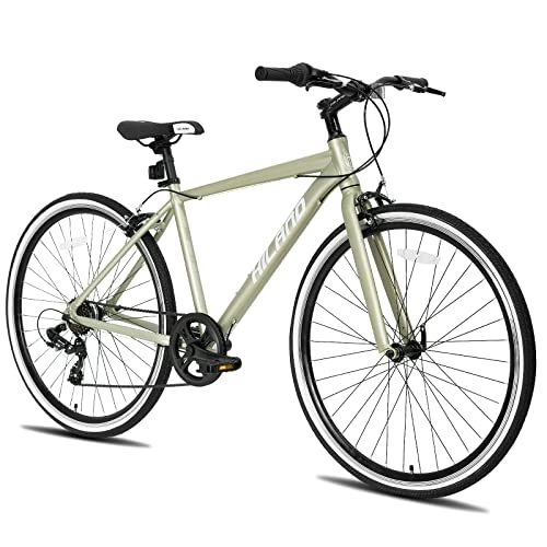 Cross Trail und Trekking : Hiland 28 Zoll Trekkingrad Bike Cityrad Damenrad Shimano 7 Gang Hybrid Fahrrad Pendlerfahrrad für Frauen Damen Mädchen Grau grün
