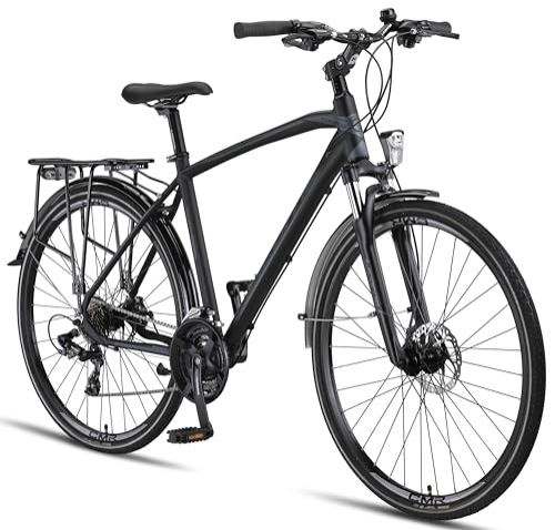 Cross Trail und Trekking : Licorne Bike Premium Touring Trekking Bike in 28 Zoll Aluminium Scheibenbremse Fahrrad für Jungen, Mädchen, Damen und Herren - 21 Gang-Schaltung - Mountainbike - Crossbike (Herren, Schwarz)