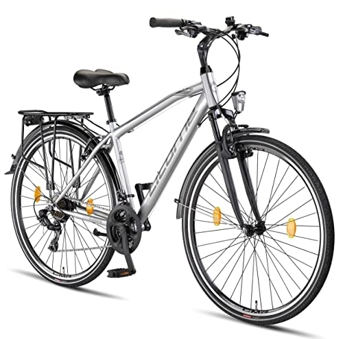 Cross Trail und Trekking : Licorne Bike Premium Trekking Bike in 28 Zoll - Fahrrad für Herren, Jungen, Damen und Herren - 21 Gang-Schaltung - Herren Citybike - Männerfahrrad - Life M-V-ATB - Grau / Schwarz