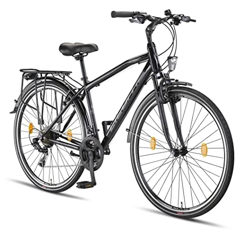 Cross Trail und Trekking : Licorne Bike Premium Trekking Bike in 28 Zoll - Fahrrad für Herren, Jungen, Damen und Herren - 21 Gang-Schaltung - Herren Citybike - Männerfahrrad - Life M-V-ATB - Schwarz / Grau