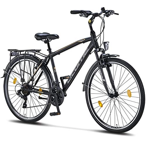 Cross Trail und Trekking : Licorne Bike Premium Trekking Bike in 28 Zoll - Fahrrad für Herren, Jungen, Damen und Herren - Shimano 21 Gang-Schaltung - Herren Citybike - Männerfahrrad - Life M-V-ATB - Schwarz / Grau