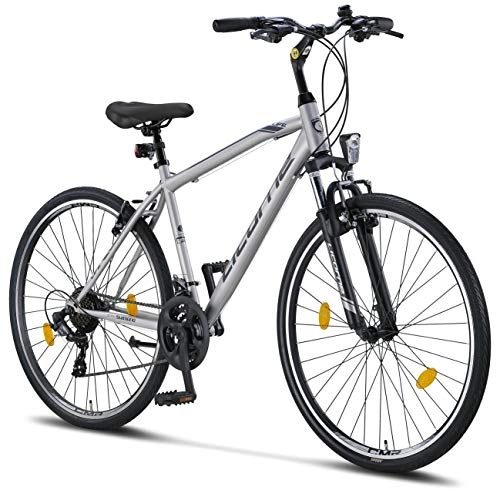 Cross Trail und Trekking : Licorne Bike Premium Trekking Bike in 28 Zoll - Fahrrad für Jungen, Mädchen, Damen und Herren - 21 Gang-Schaltung - Herrenfahrrad - Jungenfahrrad - Life M-V - Grau / Schwarz