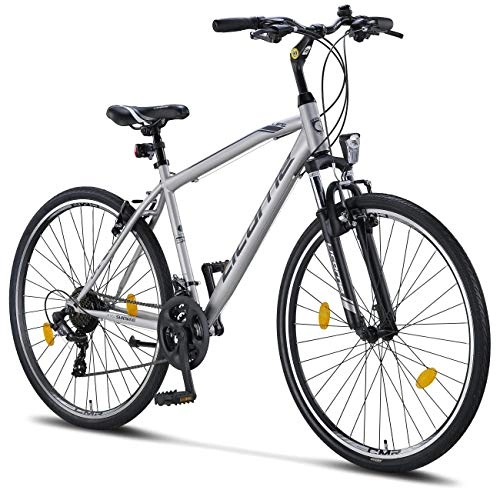 Cross Trail und Trekking : Licorne Bike Premium Trekking Bike in 28 Zoll - Fahrrad für Jungen, Mädchen, Damen und Herren - Shimano 21 Gang-Schaltung - Herrenfahrrad - Jungenfahrrad - Life M-V - Grau / Schwarz