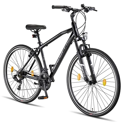 Cross Trail und Trekking : Licorne Bike Premium Trekking Bike in 28 Zoll - Fahrrad für Jungen, Mädchen, Damen und Herren - Shimano 21 Gang-Schaltung - Herrenfahrrad - Jungenfahrrad - Life M-V - Schwarz / Grau