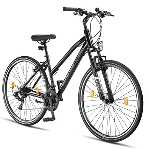 Cross Trail und Trekking : Licorne Bike Premium Trekking Bike in 28 Zoll - Fahrrad für Jungen, Mädchen, Damen und Herren - Shimano 21 Gang-Schaltung - Mountainbike - Crossbike - Life-L-V - Schwarz / Grau