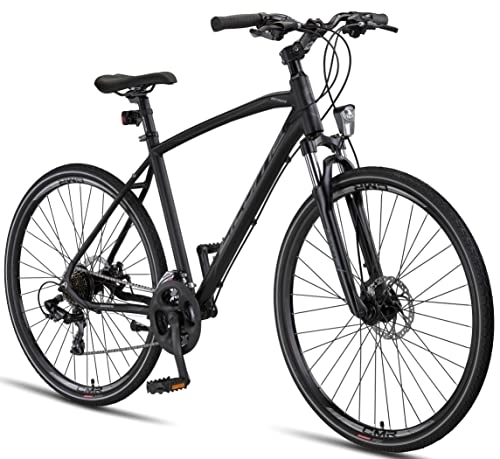 Cross Trail und Trekking : Licorne Bike Premium Voyager Trekking Bike in 28 Zoll Aluminium Scheibenbremse Fahrrad für Jungen, Mädchen, Damen und Herren - 21 Gang-Schaltung - Mountainbike - Crossbike (Herren, Schwarz)