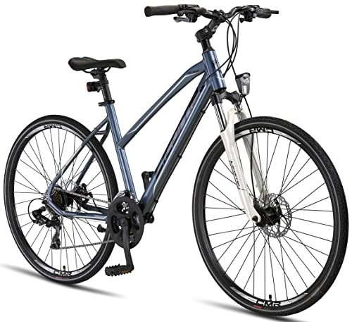Cross Trail und Trekking : Licorne Bike Premium Voyager Trekking Bike in 28 Zoll Aluminiumrahmen Scheibenbremse Fahrrad für Jungen, Mädchen, Damen und Herren - 21 Gang-Schaltung - Mountainbike - Crossbike (Damen, Anthrazit)