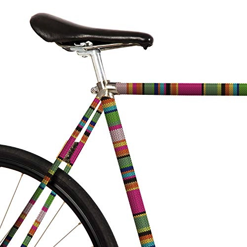 Cross Trail und Trekking : MOOXIBIKE Urban Knitting Streifen bunt Fahrradfolie mit Muster für Rennrad, MTB, Trekkingrad, Fixie, Hollandrad, Citybike, Scooter, Rollator für circa 13 cm Rahmenumfang