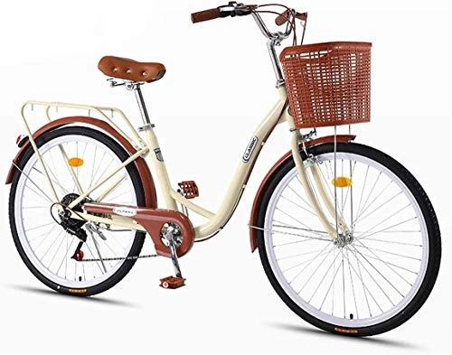 Cruiser : 7-Gang Womens Comfort Bikes Beach Cruiser Bike, Rahmen aus kohlenstoffhaltigem Stahl, vorderer Korb, Gepäckträger, klassisches Retro-Fahrrad für Erwachsene, B, 24in