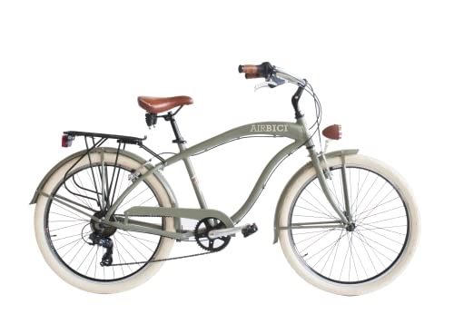 Cruiser : AIRBICI Cruiser-Fahrrad für Herren, 66 cm (26 Zoll), Grün, für Kinderwagen, 66 Gänge, Aluminiumrahmen, Schutzbleche, LED-Leuchten und Gepäckträger