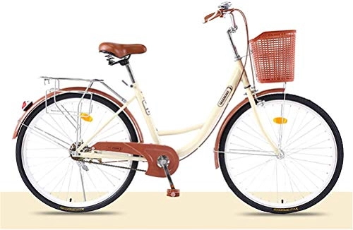 Cruiser : Damen Beach Cruiser Bike, 26 Zoll Lady Single Speed mit Korb, traditionelle Klassische lässige holländische Fahrrad bequemes städtisches Pendlerfahrrad für Erwachsene Studenten Landfahren, A, 24'