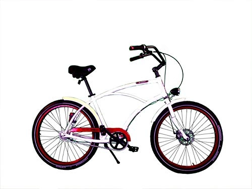 Cruiser : e-Best Beach Cruiser Newport Fahrrad in Weiß mit roten Felgen 26 Zoll