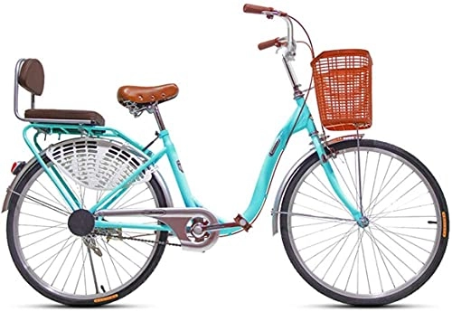 Cruiser : Eortzzpc 24 / 26-Zoll um den Block Women's Beach Cruiser Fahrrad mit Sitz- und Einkaufswagen, Single-Speed-Fixie-Rennrad, Leichter Rahmen für Stadtreiten (Color : C, Size : 24IN)